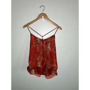 Y2K Womens Top L Red Fairy Boho Hippie Beaded Festival Ruffle Summer